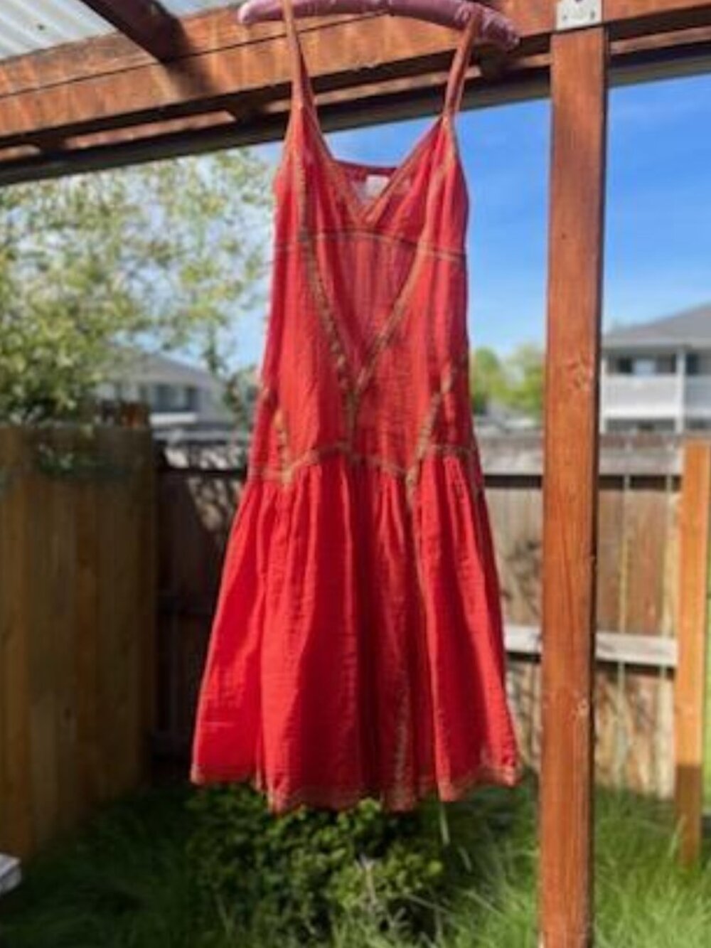 Armani Exchange Boho Coral-Red & Gold Dress-Size 8